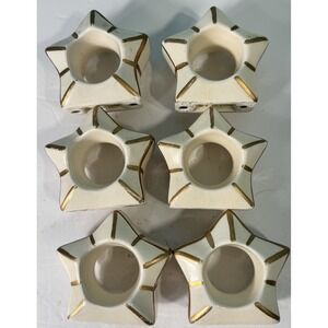 Vintage Ceramic Star Napkin Rings Set Of 6.  White And Gold
